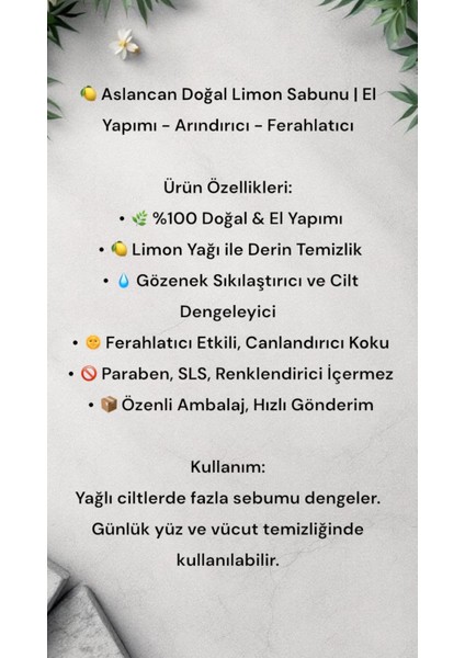El Yapımı Doğal Limon Sabunu Doğal Sabun 1 Adet fiyatları
