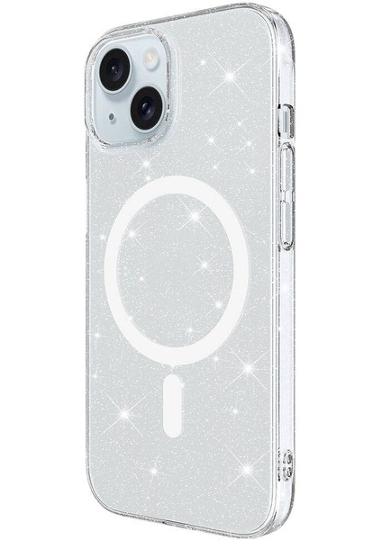 iPhone Uyumlu 15 Kılıf Zore M-Safe Şarj Özellikli Simli Şeffaf Arka Yüzey Erdos Silikon Kapak