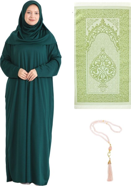 Namaz Elbisesi Eşarp Seccade Tesbih Set, Islami Giyim Takım Ferace Turban Şal