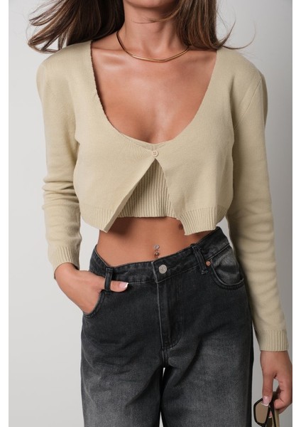 Askılı Bluz Hırka Triko Takım