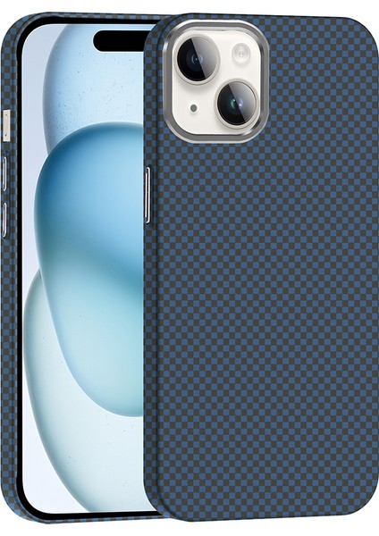 iPhone Uyumlu 13 Kılıf M-Safe Şarj Özellikli Karbon Fiber Görünümlü Zore Gros Kapak-Lacivert