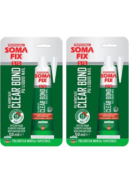 2 Adet Somafix 50 ml Tüp Claer Bond Ahşap Dolap Toplama Yapıştırıcısı S70