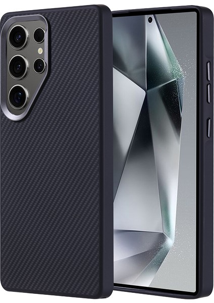 Galaxy Uyumlu S25 Ultra Kılıf M-Safe Şarj Özellikli Karbon Fiber Görünümlü Zore Troy Kapak-Siyah
