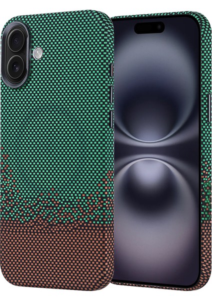 iPhone Uyumlu 16 Plus Kılıf M-Safe Şarj Özellikli Karbon Fiber Görünümlü Zore Nekst Kapak-Yeşil