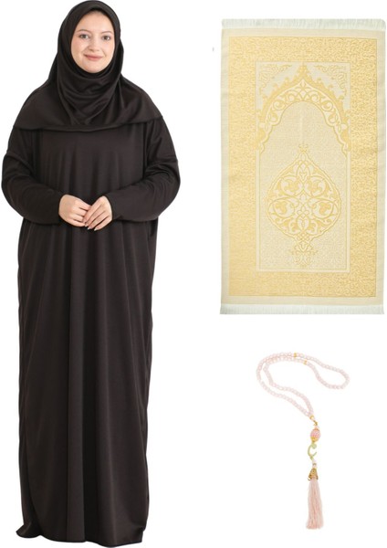 Namaz Elbisesi Eşarp Seccade Tesbih Set, Islami Giyim Takım Ferace Turban Şal