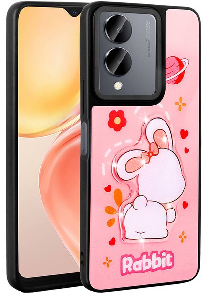 Vivo Y36 5g Kılıf Parlayan Kabartmalı Ikonik Figürlü Zore Amas Silikon Kapak-Pembe