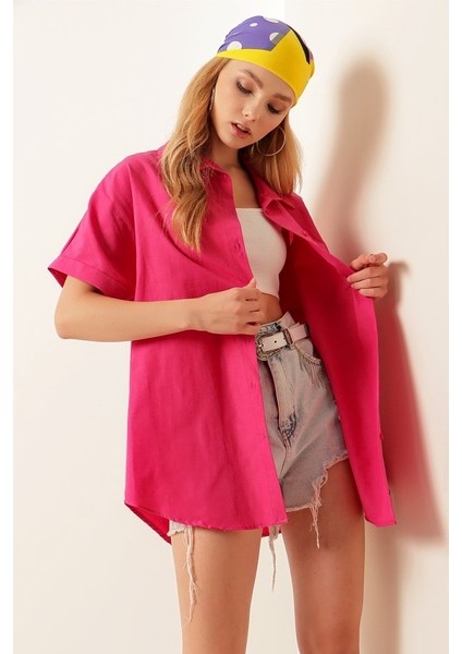 20120 Oversize Kısa Kollu Gömlek - Fuşya