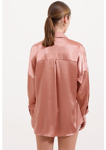 3985 Oversize Saten Gömlek - Camel