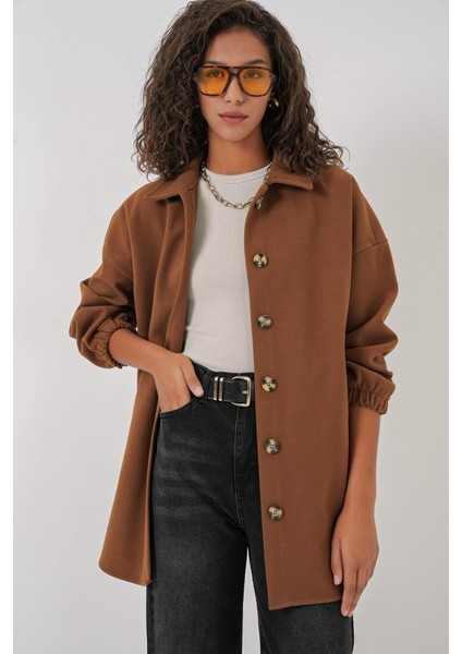 0674 Cepli Oversize Gömlek - Taba fırsatları