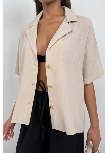 Ceket Yaka Keten Gömlek