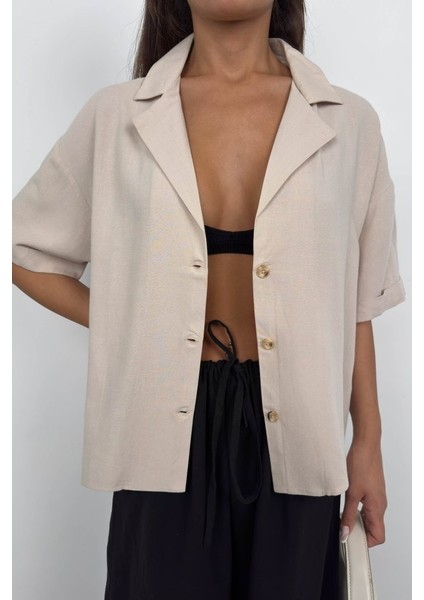 Ceket Yaka Keten Gömlek