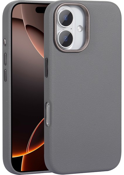 iPhone Uyumlu 16 Plus Kılıf M-Safe Şarj Özellikli Pu Deri Zore Adora Kapak-Gri