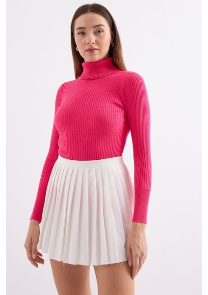 10311 Balıkçı Yaka Triko Kazak - Fuşya