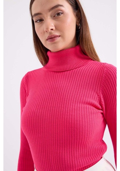 10311 Balıkçı Yaka Triko Kazak - Fuşya fırsatları