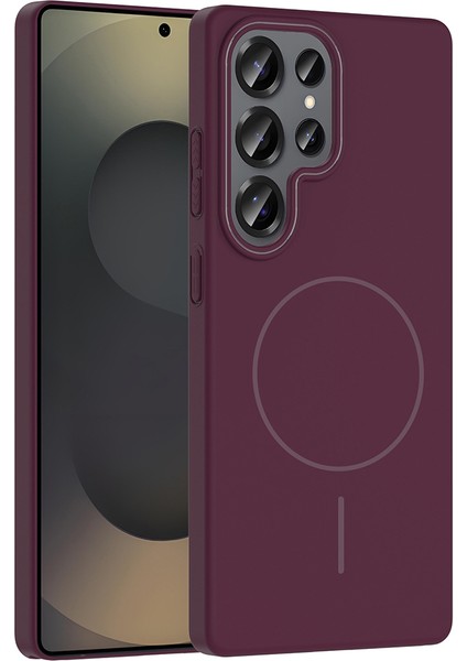 Galaxy Uyumlu S25 Ultra Kılıf M-Safe Şarj Özellikli Zore Ruby Sert Kapak-Mürdüm