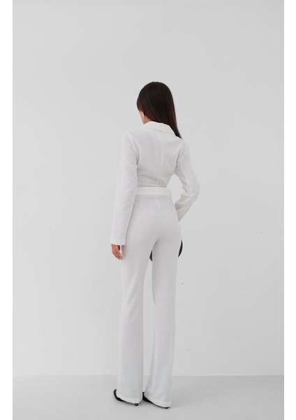 Bağlamalı Crop Ceket Pantolon Takım