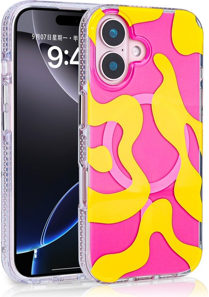 iPhone Uyumlu 16 Plus Kılıf M-Safe Şarj Özellikli Zore Stilo Kapak-Sarı