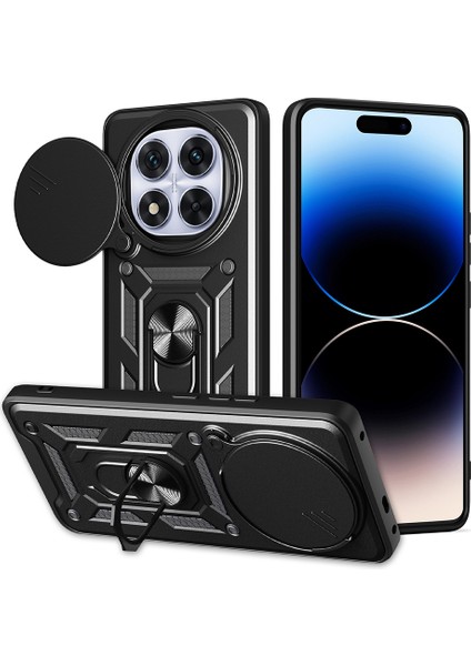 Xiaomi Uyumlu Redmi Note 14 Pro Plus Kılıf Magnetik Standlı Kamera Korumalı Zore Sürgülü Vega Kapak-Siyah