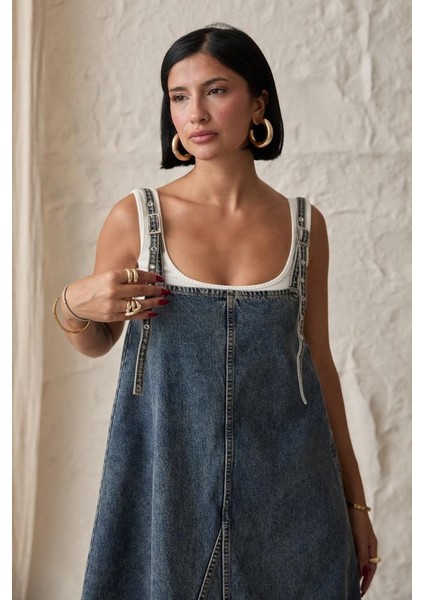 Mavi Askı Aparatlı Kot Elbise modelleri