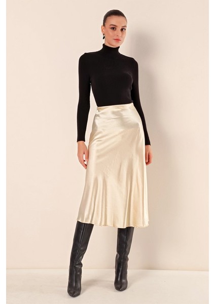 15806 Saten Etek - Krem