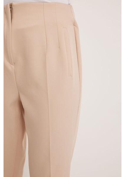 Bej Yüksek Bel Kumaş Pantolon 6650