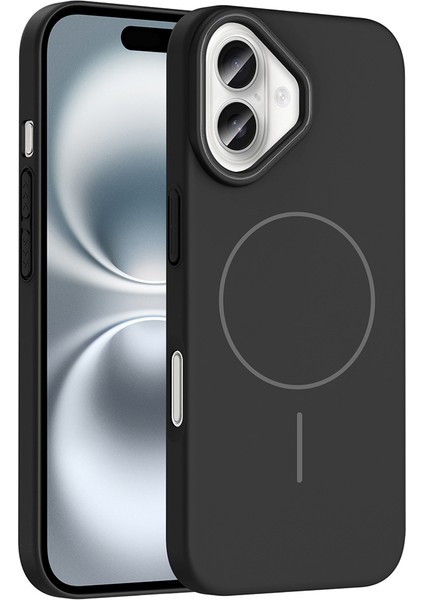 iPhone Uyumlu 16 Plus Kılıf M-Safe Şarj Özellikli Zore Ruby Sert Kapak-Siyah