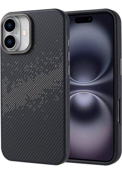 iPhone Uyumlu 16 Plus Kılıf M-Safe Şarj Özellikli Karbon Fiber Tasarımlı Zore Vave Kapak-Gri