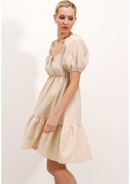 2351 Kloş Poplin Elbise - Krem modelleri