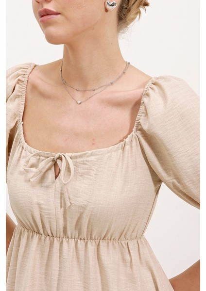 2351 Kloş Poplin Elbise - Krem fırsatları