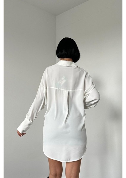 Beyaz Jesica Parçalı Bağcıklı Gömlek