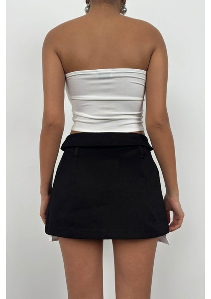 Bel Katlamalı Pileli Mini Etek