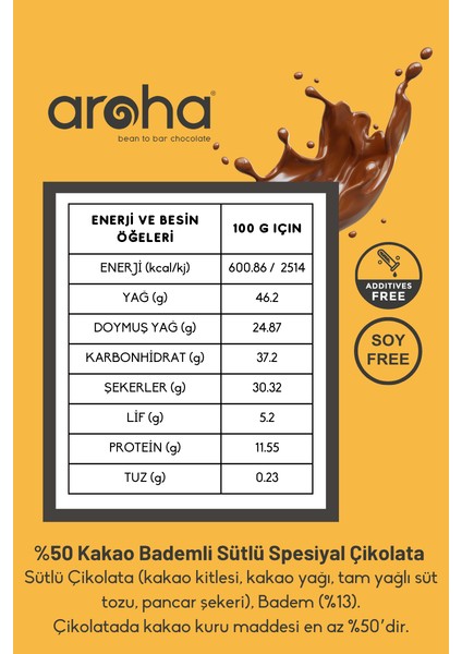 %50 Kakao Bademli Sütlü Spesiyal Çikolata - 500 G