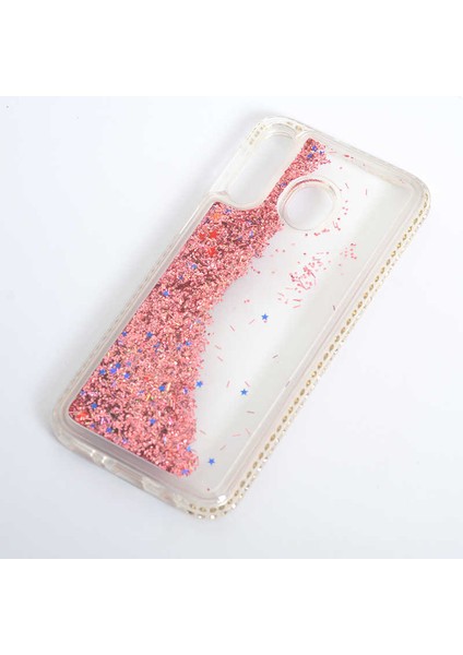 Huawe P20 Lite Uyumlu Yanları Taşlı Sulu Simli Lüx Silikon Kılıf