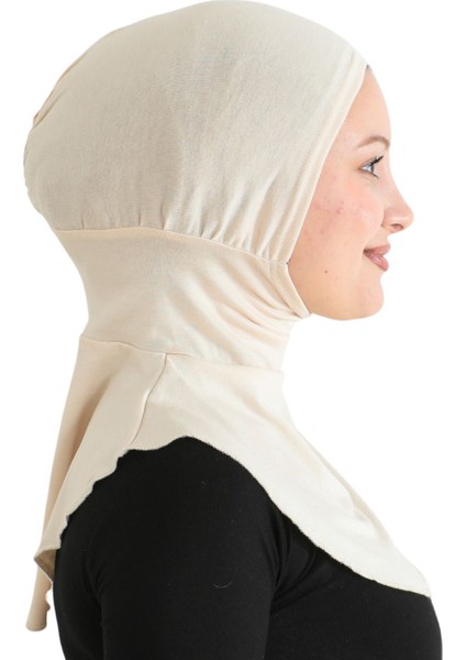 Kadın Boyunluklu Hijab Tesettür Pratik Spor Bone - Bej