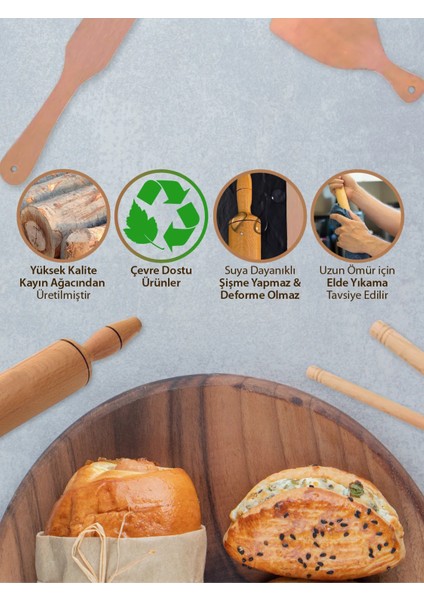 2'li Verniksiz Ince Oklava Seti | 80-60 cm |el Yapımı Kayın Ağacı Yufka Börek Burma Baklava Oklavası modelleri
