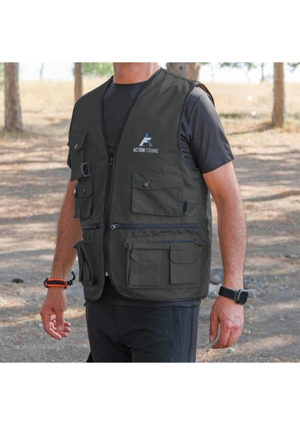 Action Dört Mevsim Çok Cepli Outdoor Spor Yelek Haki M