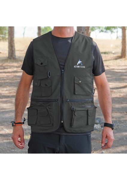 Action Dört Mevsim Çok Cepli Outdoor Spor Yelek Haki M