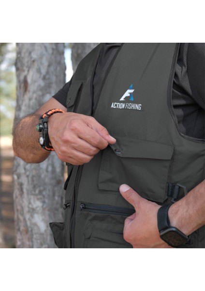 Action Dört Mevsim Çok Cepli Outdoor Spor Yelek Haki M
