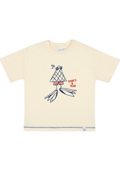 Unisex Kısa Kollu Oversize Baskılı Ekru T-Shirt