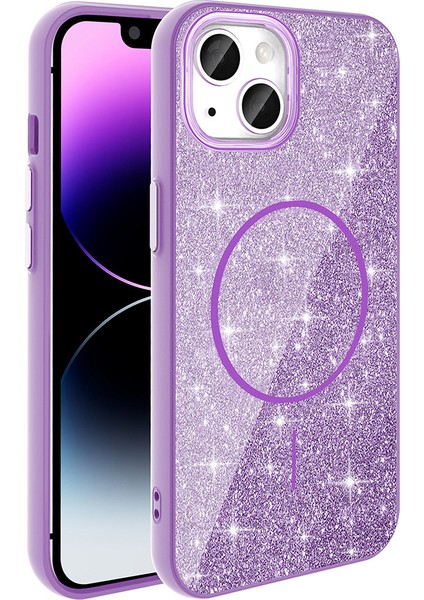 iPhone Uyumlu 11 Kılıf M-Safe Şarj Özellikli Parlayan Simli Zore Okso Kapak-Derin Mor