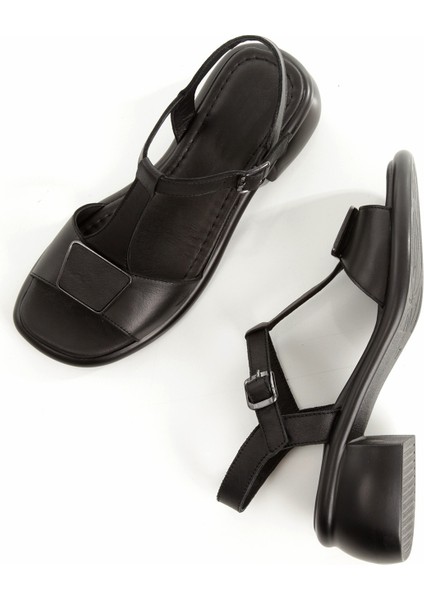 Tenus Siyah Hakiki Deri Tokalı Sandalet Kalın Topuklu Kadın Ayakkabı fiyatları