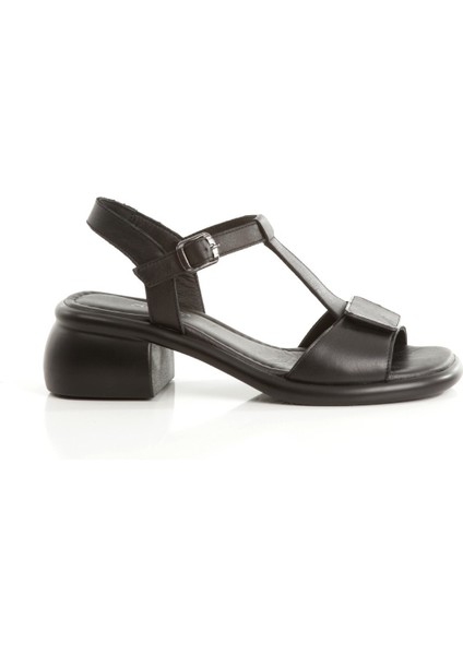 Tenus Siyah Hakiki Deri Tokalı Sandalet Kalın Topuklu Kadın Ayakkabı modelleri