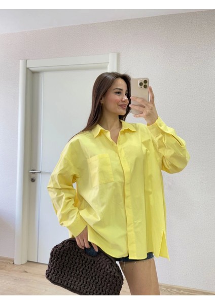 Yakalı Yandan Yırtmaçlı Gömlek - Sarı fiyatları