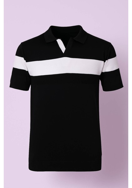 Yarım Patlı Siyah Erkek Polo Yaka T-Shirt 105-4053