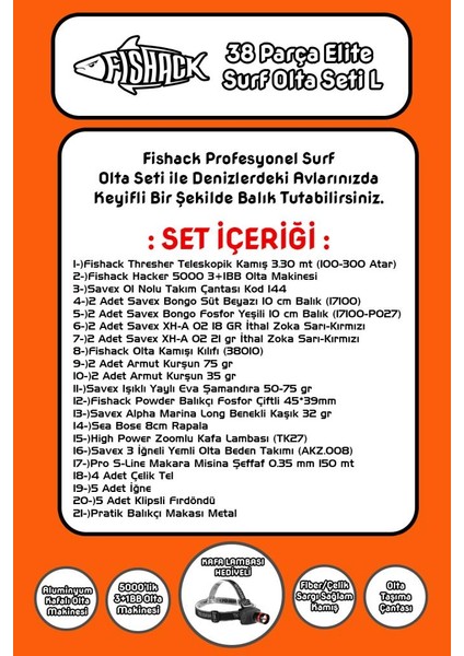 38 Parça Surf Elite Deniz Olta Seti L - 3.30MT / 100-300GR