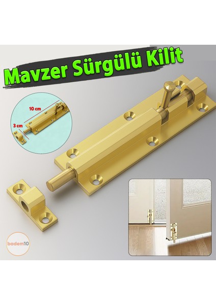 Mavzer Sürgü Kilit Vidalı Metal Kapı Pencere Iç Dış Dolap Kilidi Sürgüsü Emniyet Mandalı Pirinç Renk