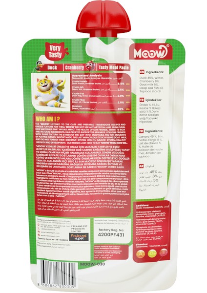 Taze Ördekli&kızılcıklı Keçi Sütlü Kedi Et Ezmesi 90GR*12