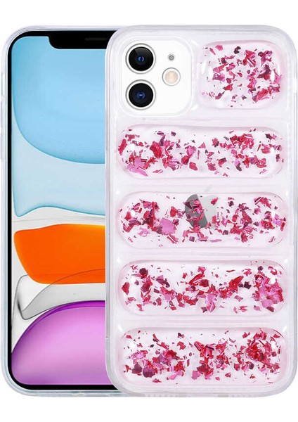 iPhone Uyumlu 12 Kılıf Kamera Korumalı Simli Airbag’li Zore Dalga Kapak-Pembe Koyu