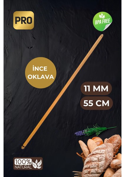 1 Adet Ince Oklava - 55 cm Uzunluk, 11 mm Kalınlık | Hamur Açma ve Şekillendirmeye Çok Uygun