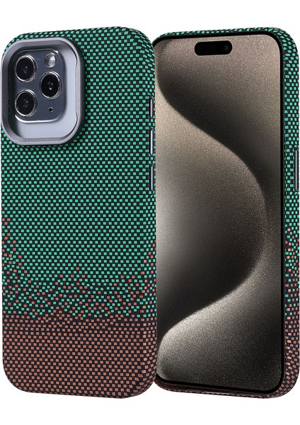 iPhone Uyumlu 15 Pro Kılıf M-Safe Şarj Özellikli Karbon Fiber Görünümlü Zore Nekst Kapak-Yeşil